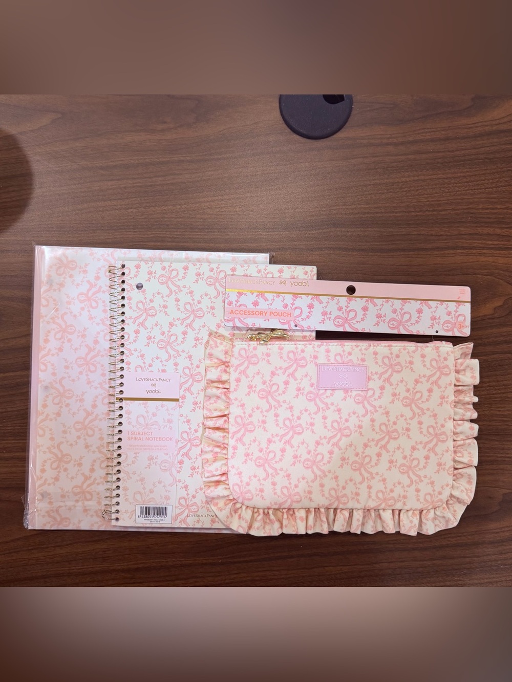 Yoobi LoveShackFancy Back to School Bundle Pink Bow Ruffle Accessories